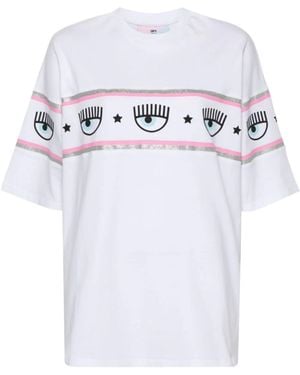 Chiara Ferragni Eyelike-Glittered Cotton T-Shirt - White