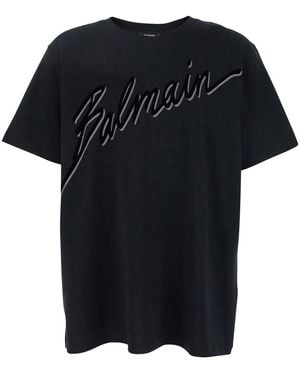 Balmain T-Shirt With Logo Lettering On The Front - Black