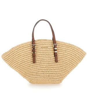 Michael Kors Isa Small Shopper With Woven Design And Two Adjustable Handles - Natural
