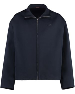 Gucci Wool Blend Jacket With Drawstring Hem Silk Raincoats - Blue