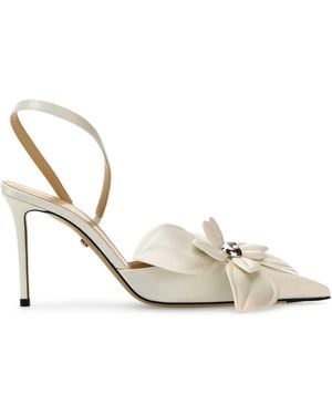 Mach &amp; Mach Satin Orchid Court Shoes - White