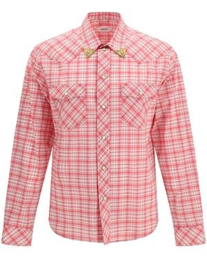 Versace Slim Checked Cotton Poplin Shirt - Pink