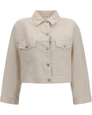 Brunello Cucinelli Cotton And Linen Jacket With Monili - White