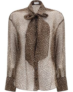 Brunello Cucinelli Dapple Silk Organza Shirt With Neck Tie - Brown