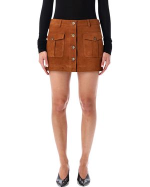 THE GARMENT Suede Mini Skirt With Buttons Goatskin Lining - Orange