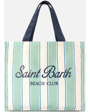 MC2 Saint Barth Essential Canvas Tote Bag With, Light And Stripes Contrasting Logo - Blue