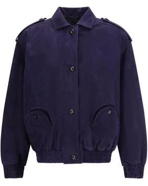 Blazé Milano Viva Charlie Suede Bomber Jacket Lamb Ovis Aries - Blue