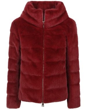 Herno Faux Fur Cape Down Jacket - Red