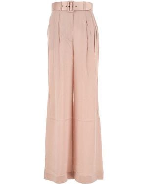 パンツ ZIMMERMANN Pastel Pink Silk Wide-Leg Tuck Pant Zimmermann Silk Tuck Pant Petal