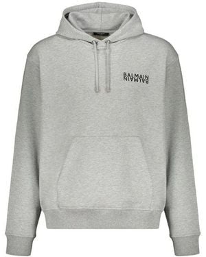 Balmain Logo Motif Hoodie - Grey