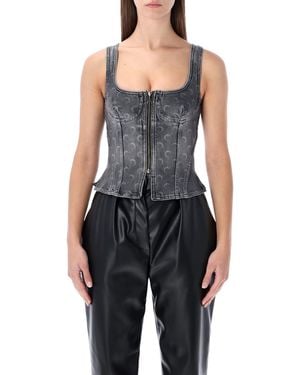 Marine Serre Moon Laser Washed Denim Bustier Top - Blue