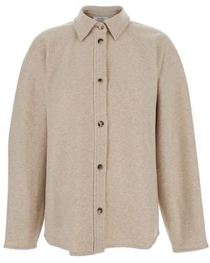 Max Mara Cashmere Cardigan With Classic Collar Elastane Tops - Natural