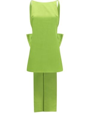 Self-Portrait Satin Dress With Back Bow - Green