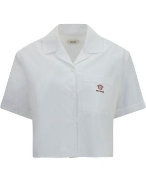 Versace Cropped Cotton Poplin Shirt - Grey