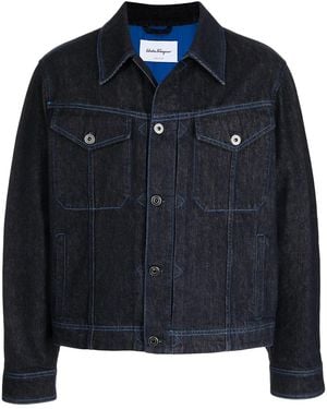 Ferragamo Contrast-Stitch Denim Jacket - Blue