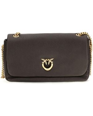 Pinko Love Birds Click Soft Horizontal Leather Shoulder Bag Calf Bos Taurus - Gray