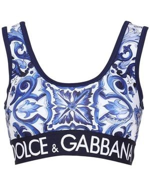 Dolce & Gabbana Majolica Print Jersey Top With Logo Elastic - Blue