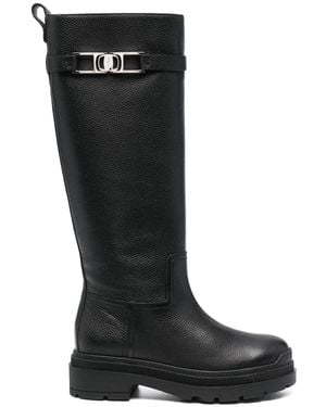 Ferragamo Vara Chain Knee-High Boots - Black