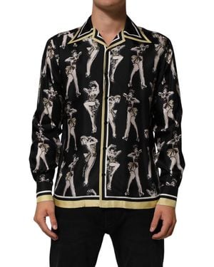Dolce & Gabbana Silk Pin Up Printed Button Down Shirt - Black