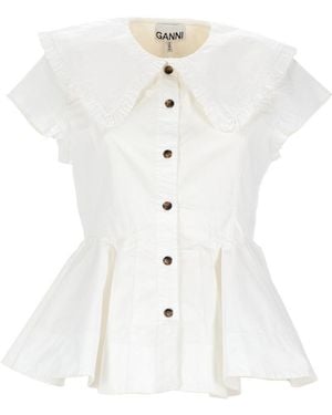 Ganni Ruffle Shirt Organic Cotton Elastane - White