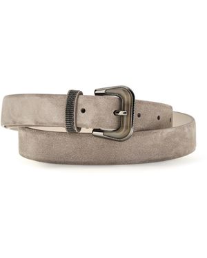 Brunello Cucinelli Suede Belt With Shiny Loop - White