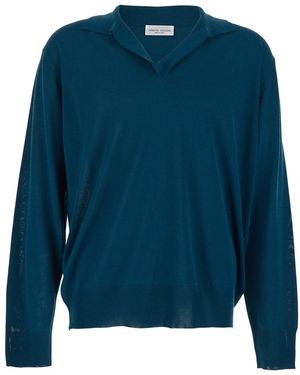 Roberto Collina Jumper 261Mya1600414 With V-Neck And Soft Collar - Blue