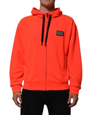 Dolce & Gabbana Fluorescent Polyester Logo Patch Hoodie Jumper Clothing - Red