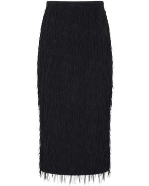 Patrizia Pepe Fringed Midi Skirt With Smooth Waistband - Black