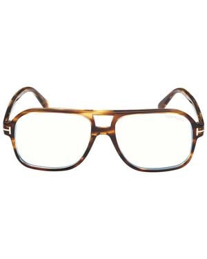Tom Ford Eyeglasses Aviator Full Rim, Coloured Havana Frame And Clear--Light Block Lenses Lens Ft6058-B055 - Brown