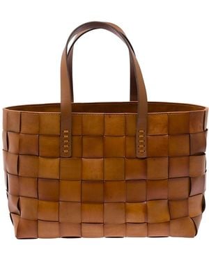 Dragon Diffusion Shopper Bag, Woven Leather Calf Tote Bags - Brown