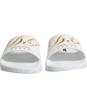 Dolce & Gabbana Leather Slides Sandals Beachwear Shoes Calfskin - Metallic