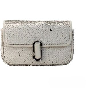 Marc Jacobs The Mini J Shoulder Bag Cream Sequined Crossbody Leather - Gray