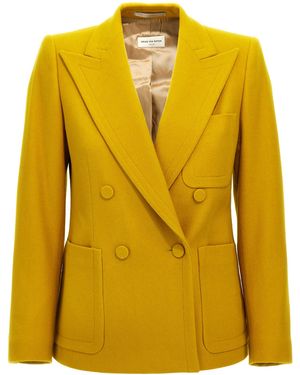 Dries Van Noten Double-Breasted Wool Blazer - Yellow