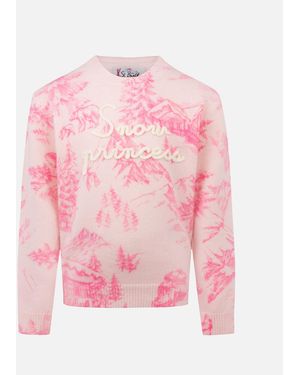 MC2 Saint Barth Girl Crewneck Jumper Princess With Toile De Jouy Print And Snow Embroidery - Pink