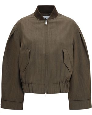 Ganni Lightweight Wool Bomber Jacket Canteen - Brown
