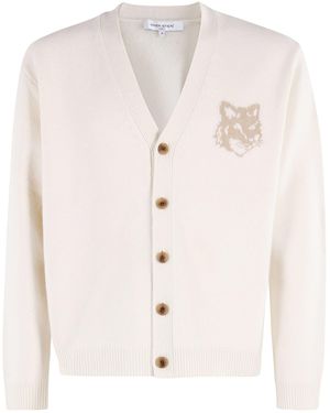 Maison Kitsuné Fox Head Intarsia Merino Cardigan - White