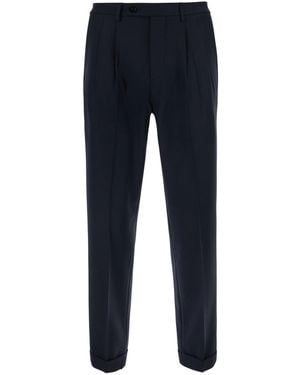 Michael Coal Double Pleated Pants Tech Fabric Wool - Blue