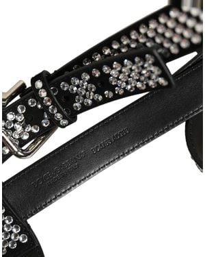 Dolce & Gabbana Leather Rhinestones Embellished Suspender Goat Accessory - Black