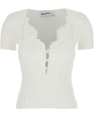 Self-Portrait Lace Trim Knit Top - White