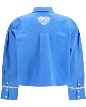 Ganni Cotton Shirt With Lace Details - Blue