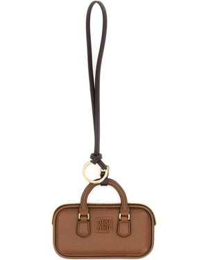 Miu Miu Caramel Leather Keyring - Brown