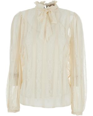 Twinset Shirt With Lace Design And Knot - White