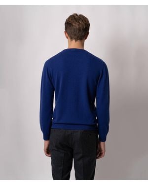 Larusmiani Crewneck Cashmere Jumper Ottawa Basic Light Kintwear - Blue