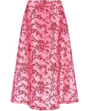 Alberta Ferretti Mikado Floral Skirt - Red
