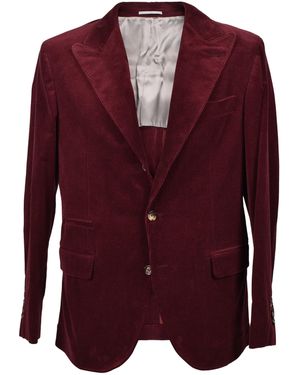 Brunello Cucinelli Burgundy Cashmere Blend Corduroy Blazer, Brand Size 48 (Us - Red