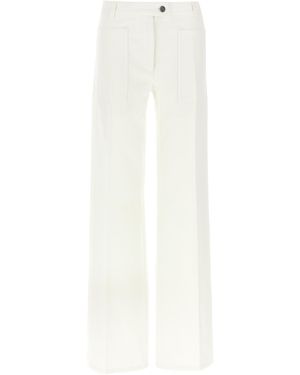 Ferragamo Wide Leg Garment-Dyed Cotton Denim Jeans - White
