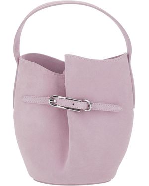Liffner Shoulder Bag Belted Bucket Mini Cow Suede With Buckle Closure And Leather Strap - Pink