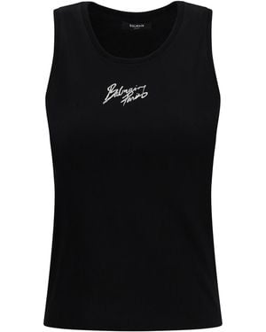 Balmain Paris Brush Print Tank Top Cotton - Black