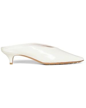 Bottega Veneta Alabaster Shiny Leather Vesta Mule Court Shoes - White
