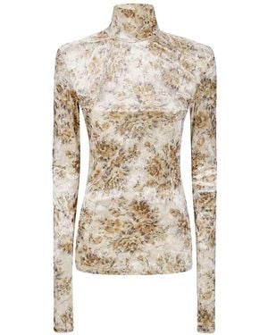 Ganni Floral Print Top Recycled Polyester Tops - White